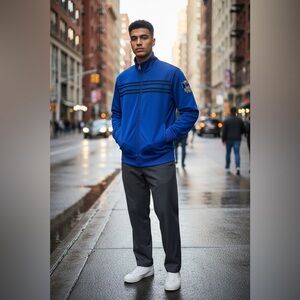 Express Men’s Large Blue Track Jacket Full Zip Crest Patch